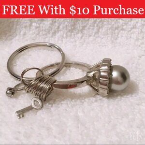 Faux Gray Grey Black Pearl Key Purse Charm Chain NEW Keychain RED BANNER